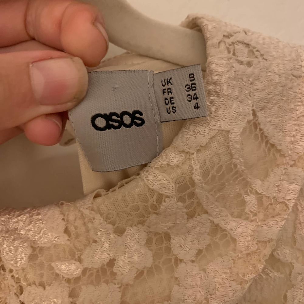 ASOS Cream Floral Lace Peter Pan Collar Mini Dress 4 - Picture 2 of 3